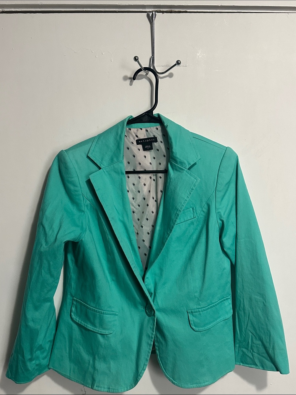 Metaphor Women's Teal Single-Button Cotton Blazer